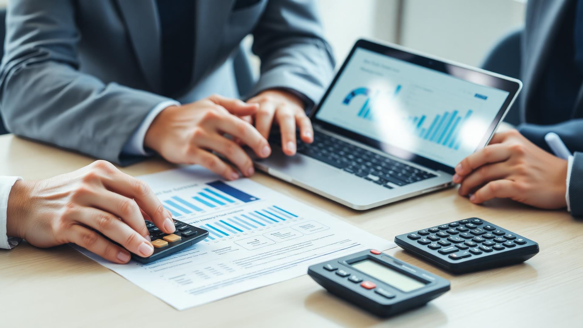 Ladder Finance advisors reviewing home loan documents and investment charts in a professional office setting