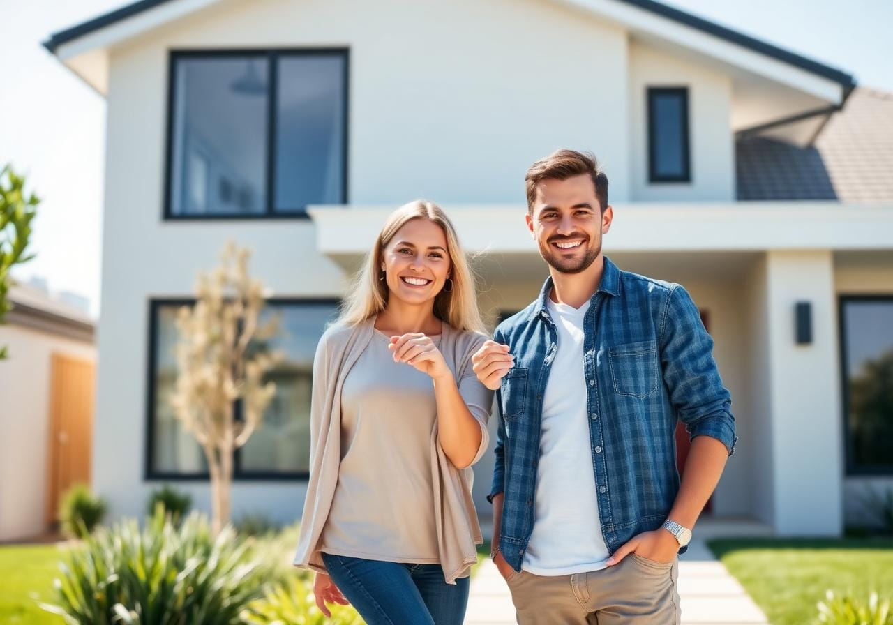Happy couple reviewing personal loan options with a Ladder Finance specialist for debt consolidation or a major purchase